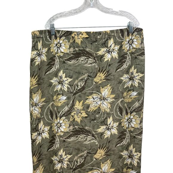 Milano Design Group Womens Maxi Skirt Floral Faux Wrap‎ Button Front Green Sz 1X - Picture 4 of 5